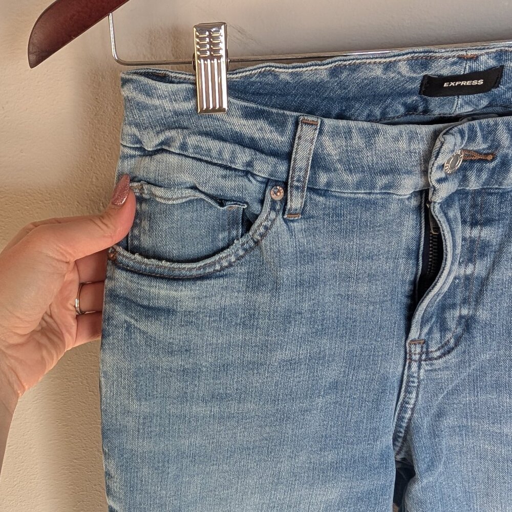 Express 70s flare Mid-Rise Flex Hyper Stretch Denim Jeans Medium Long 6/8/10 - Picture 4 of 11